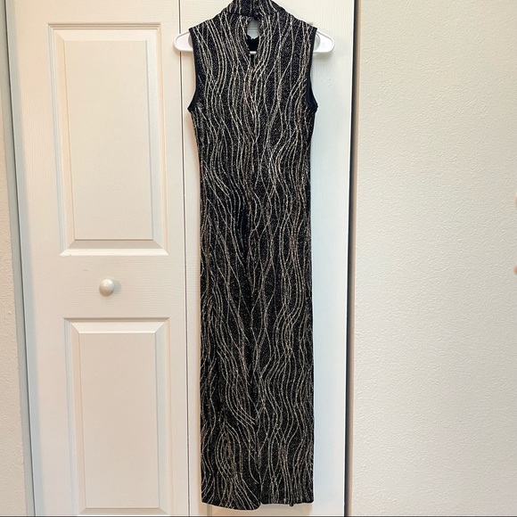 Coldwater Creek Black Gown w/ sparkly metallic gold stitching & tiny rhinestone - Picture 5 of 5